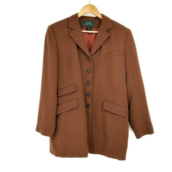 Ralph Lauren Vintage Brown Wool Oversized Blazer Women’s 14 Boyfriend Equestrian - Picture 1 of 5